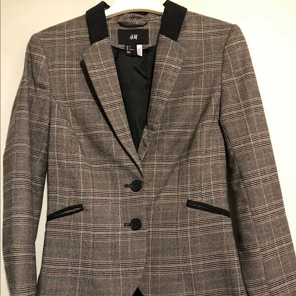Plaid Blazer Jacket with black trim - new